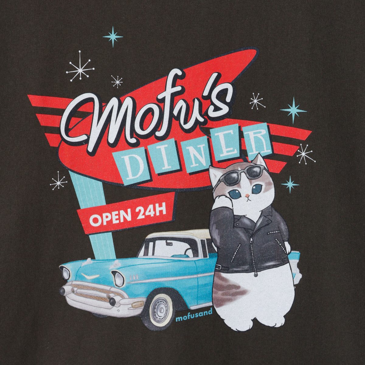 mofusand Diner T-shirt mofu's DINER (Charcoal)