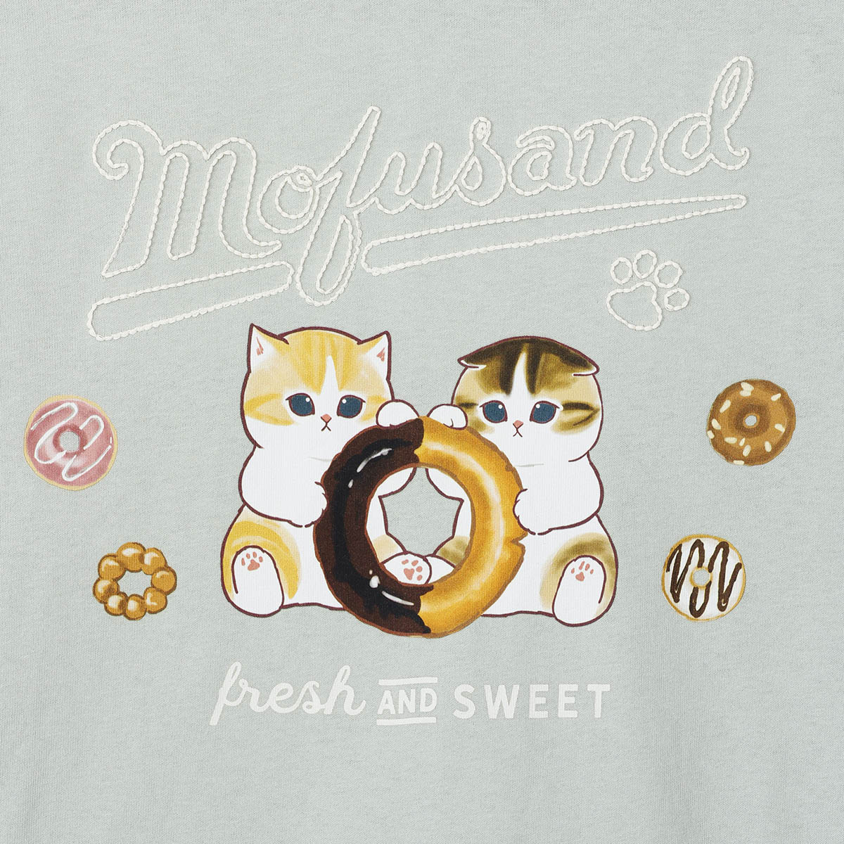 mofusand COFFEE AND DONUTS Tシャツ ドーナツ ミント | mofusand