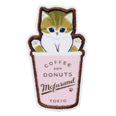 mofusand COFFEE AND DONUTS Embroidered Patch Sticker Takeout Cup (Pink)