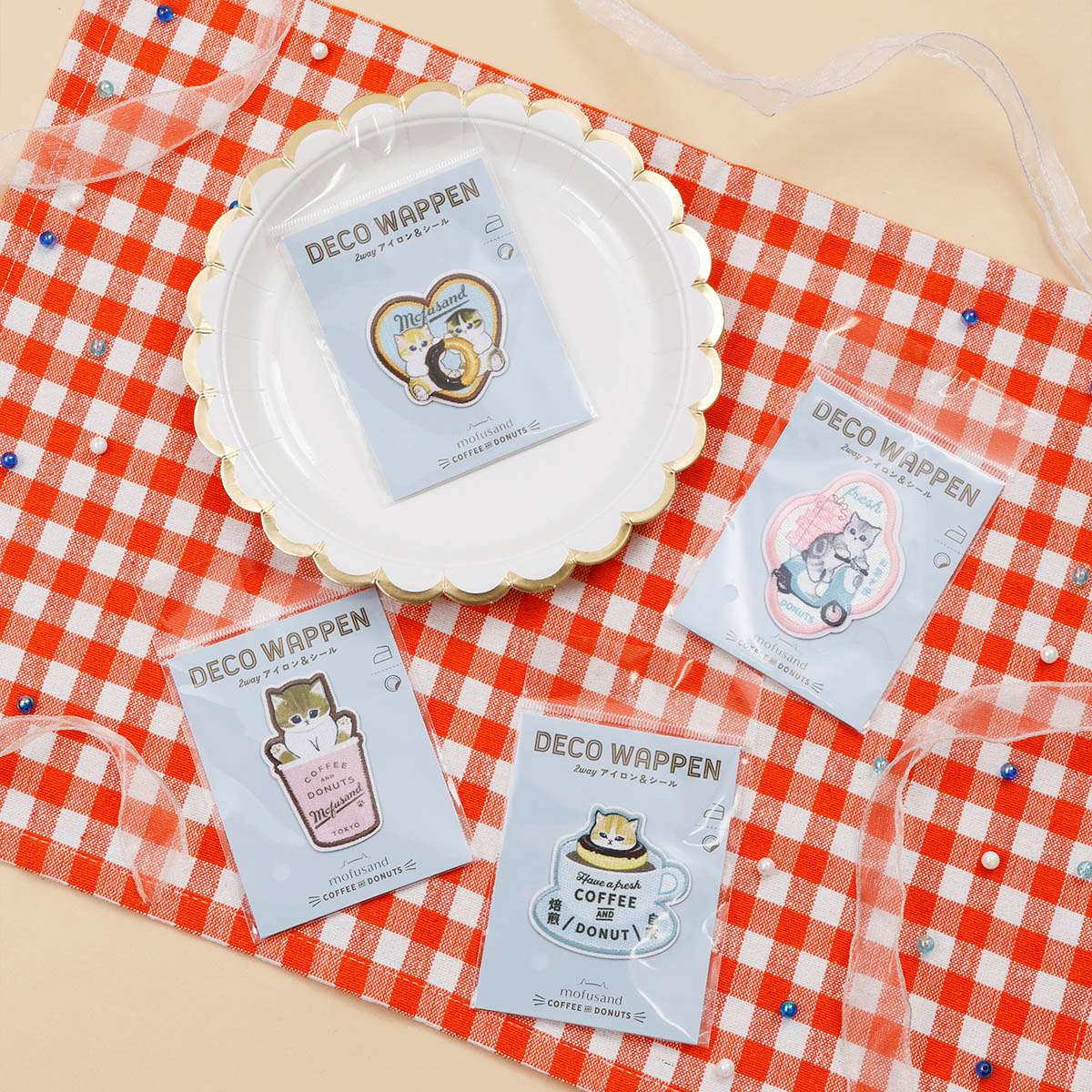 mofusand COFFEE AND DONUTS Embroidered Patch Sticker Takeout Cup (Pink)