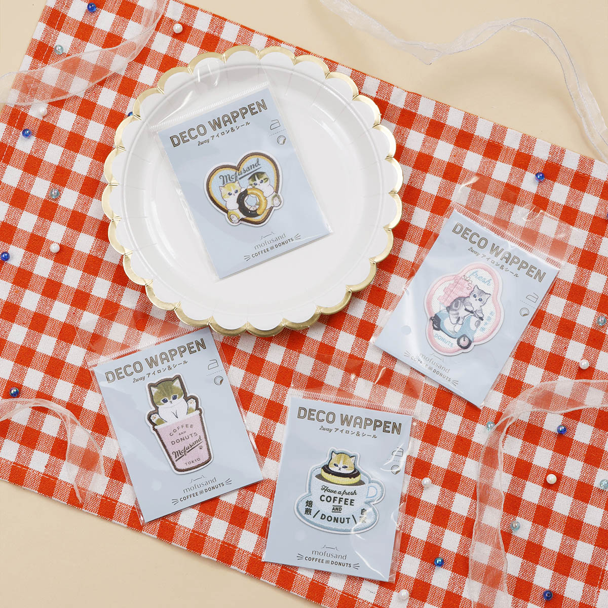 mofusand COFFEE AND DONUTS 자수 패치 스티커 하트 도넛 (블루)