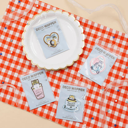 mofusand COFFEE AND DONUTS 자수 패치 스티커 하트 도넛 (블루)