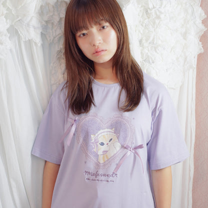 mofusand Balletcore T-Shirt Lavender Ribbon Meow (Purple)