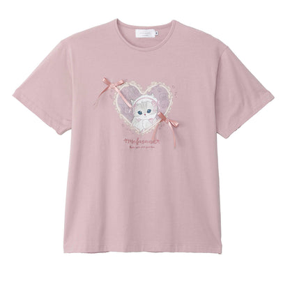 mofusand Balletcore T-Shirt Peach Ribbon Meow (Pink)
