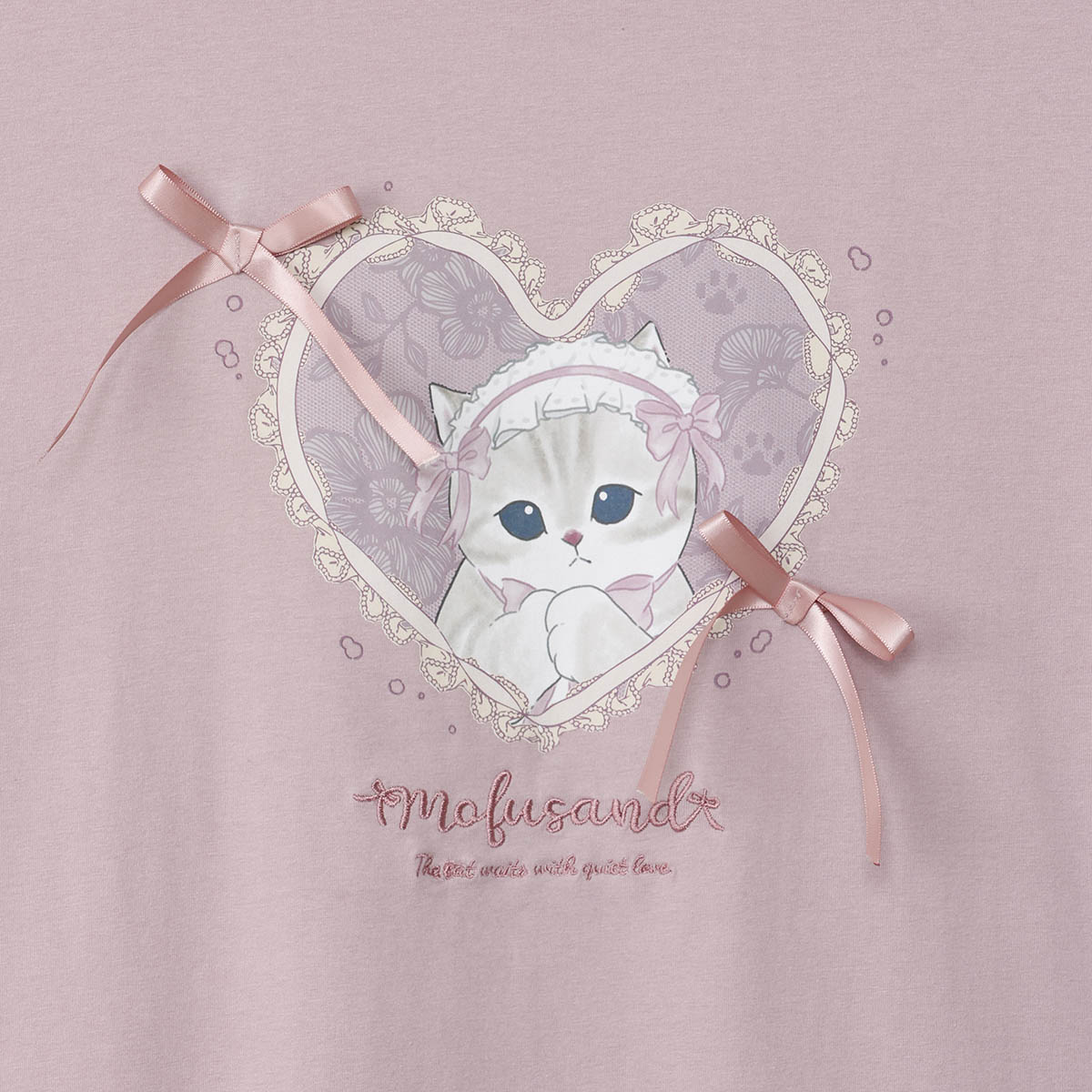 mofusand Balletcore T-Shirt Peach Ribbon Meow (Pink)