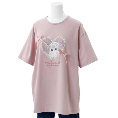mofusand Balletcore T-Shirt Peach Ribbon Meow (Pink)