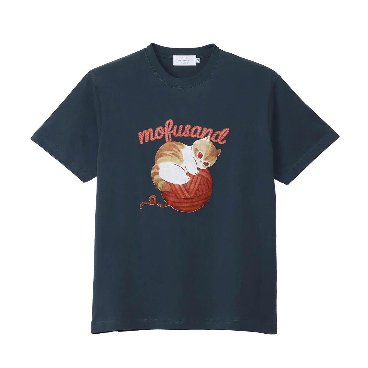 mofusand Yarn Ball T-Shirt Rolling Meow (Navy)