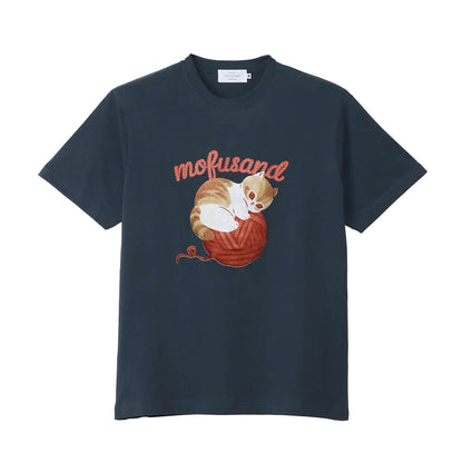 mofusand Yarn Ball T-Shirt Rolling Meow (Navy)