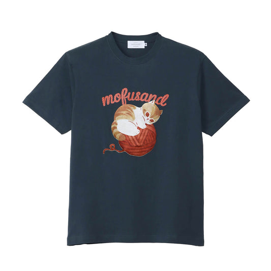 mofusand Yarn Ball T-Shirt Rolling Meow (Navy)