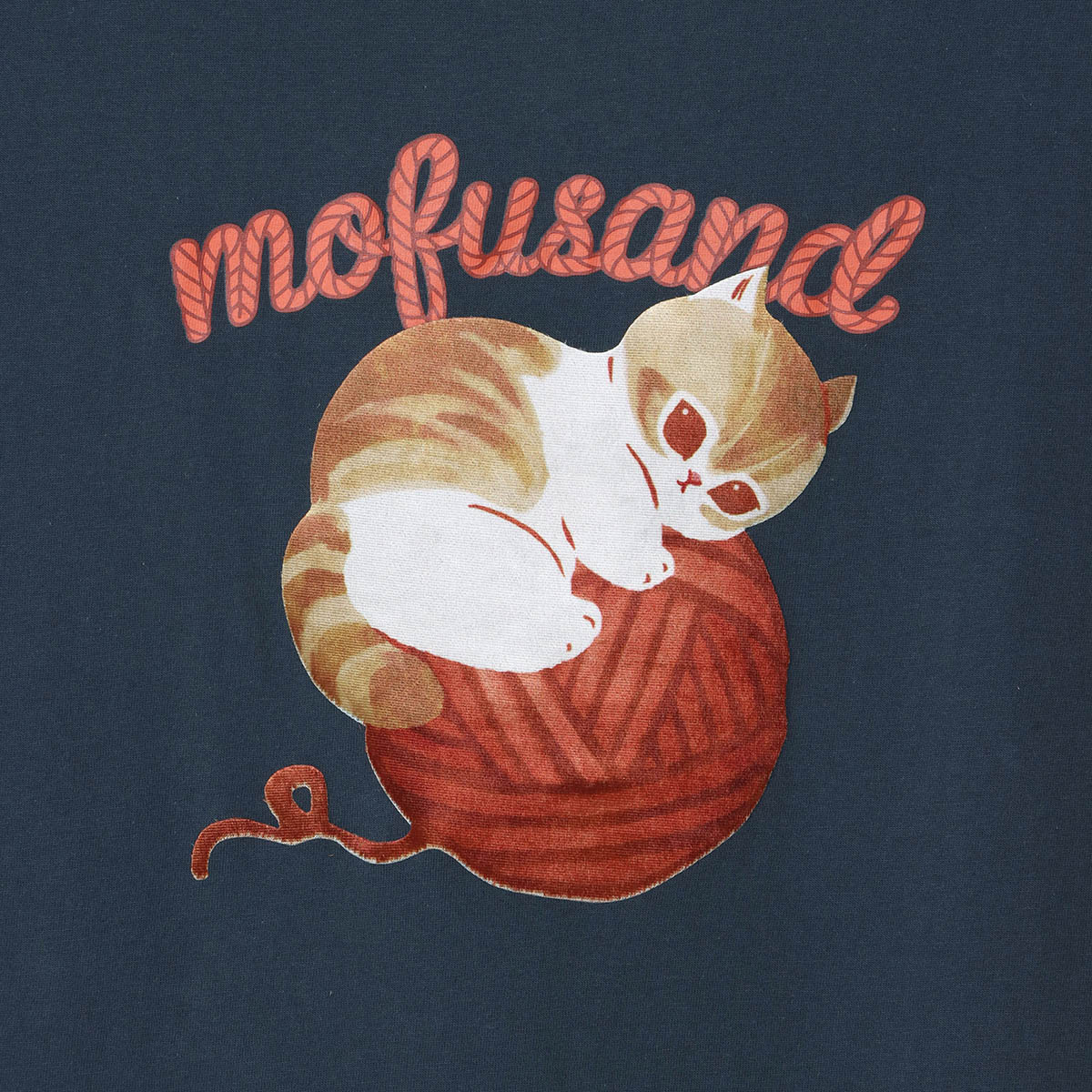 mofusand Yarn Ball T-Shirt Rolling Meow (Navy)