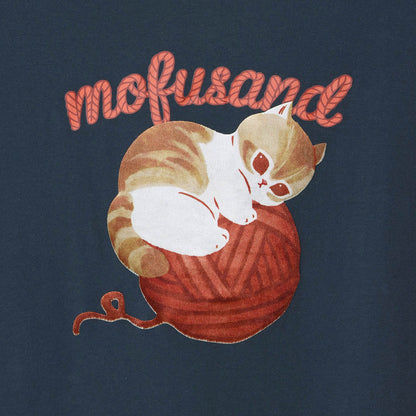mofusand Yarn Ball T-Shirt Rolling Meow (Navy)