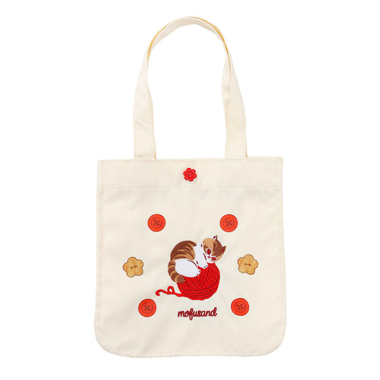 mofusand Yarn Ball Lunch Tote Bag Rolling Meow (Natural)