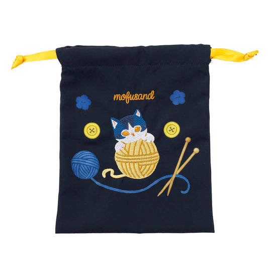 mofusand Yarn Ball Drawstring Pouch Hugging Meow (Navy)