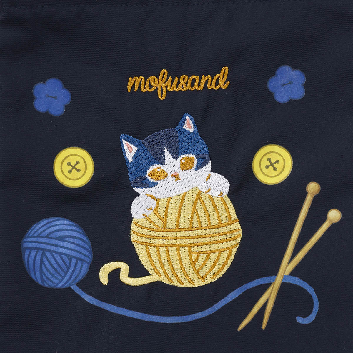 mofusand 毛糸玉 巾着 だっこにゃん ネイビー
