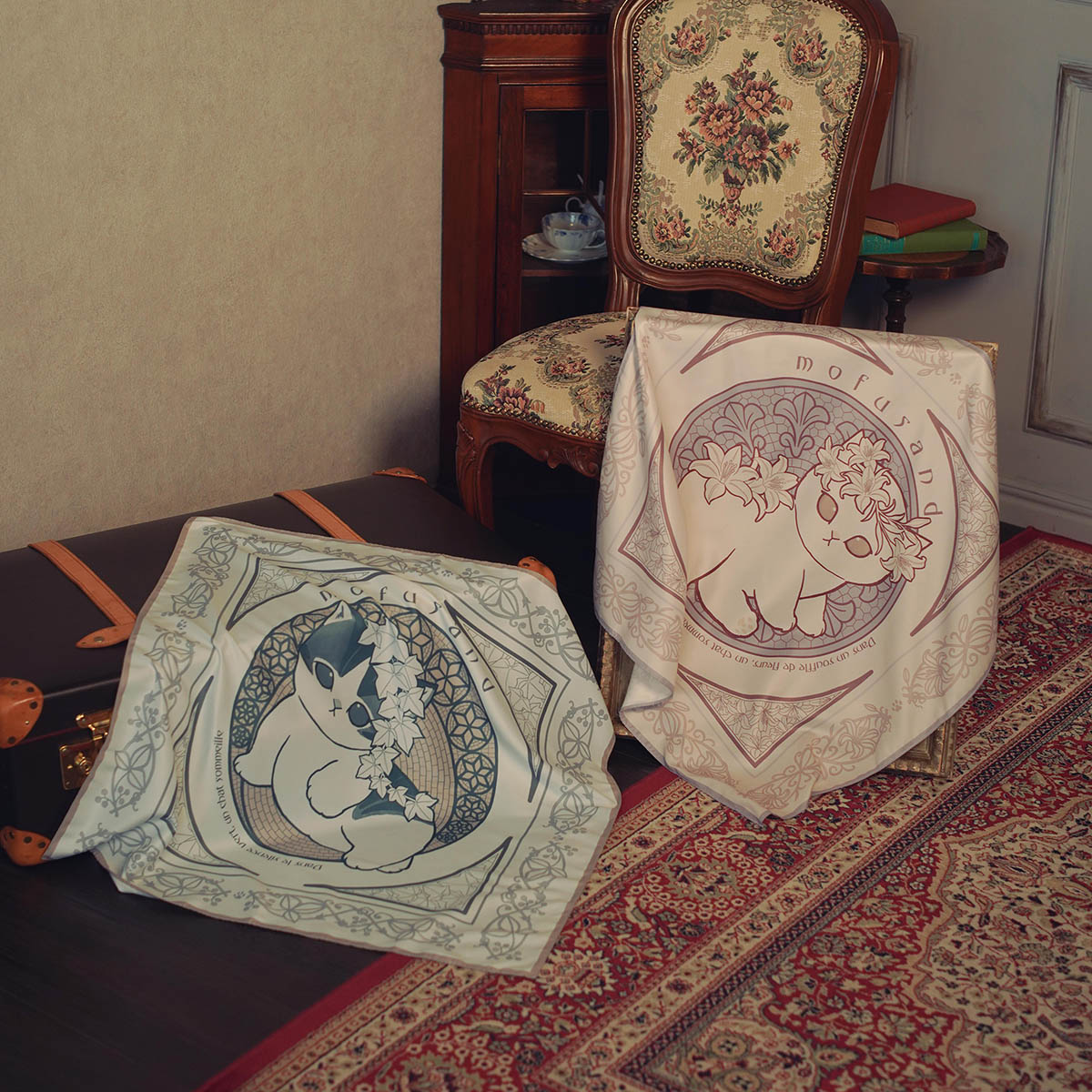 mofusand Art Nouveau Style Scarf Lily (Mauve Beige)