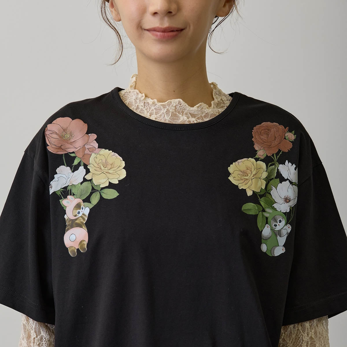 mofusand × HIBIYA-KADAN T-Shirt Rayflora Black