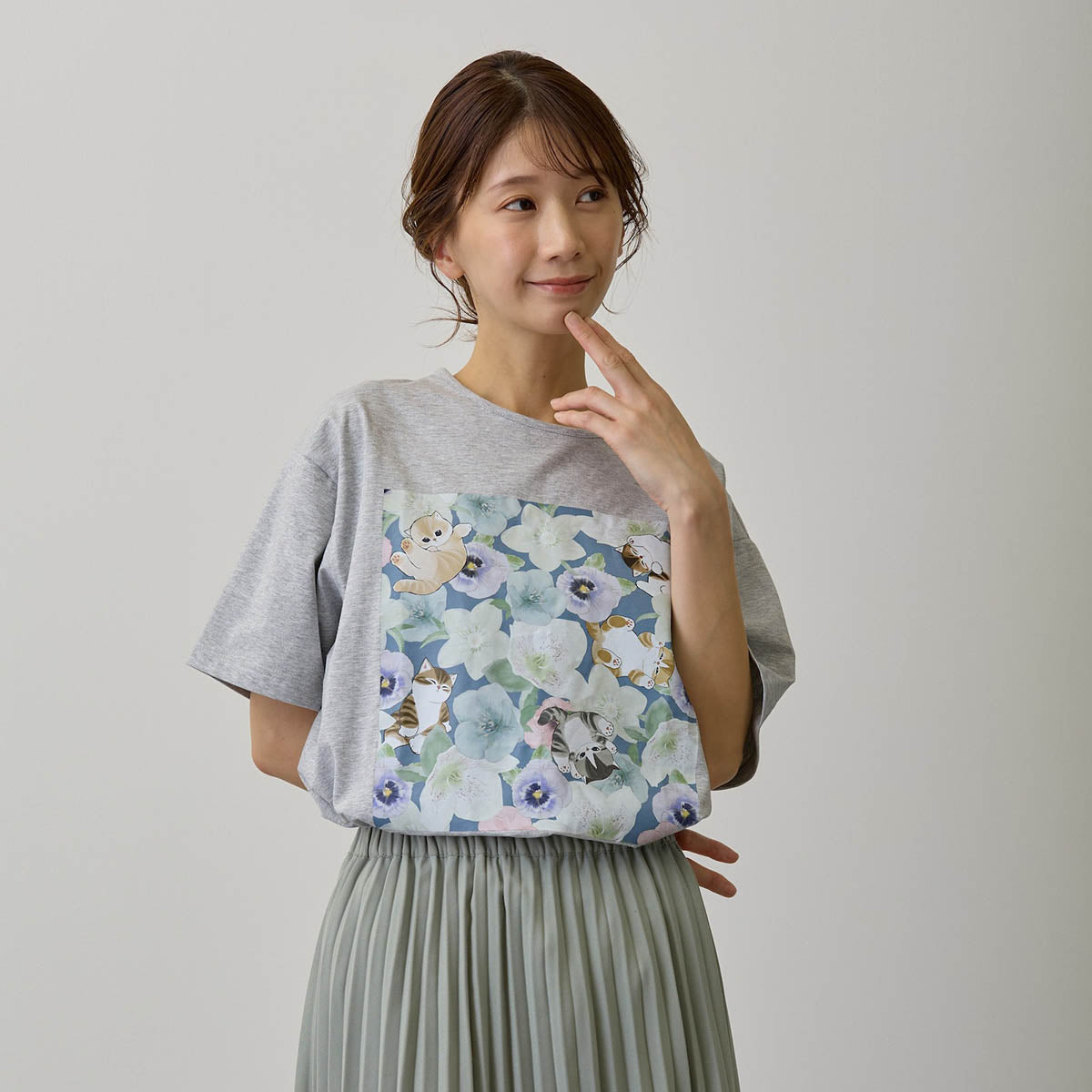 mofusand×日比谷花壇 Tシャツ ウィンターオリジン グレー | mofusand