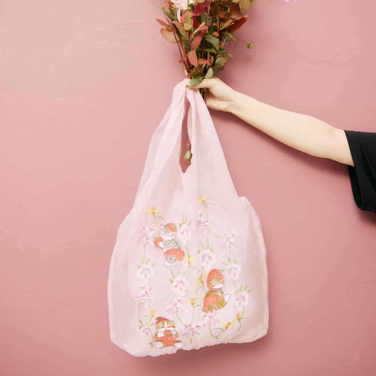 mofusand × HIBIYA-KADAN Tulle Bag Coy Bloom Pink