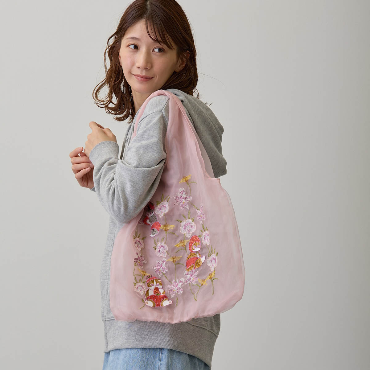 mofusand×日比谷花壇 チュールバッグ コイブルーム ピンク | mofusand