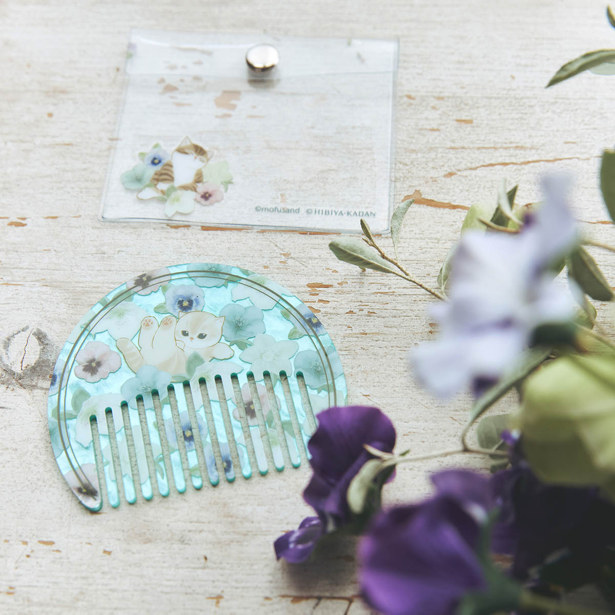 mofusand × HIBIYA-KADAN Marble Acrylic Comb Winter Origin Blue