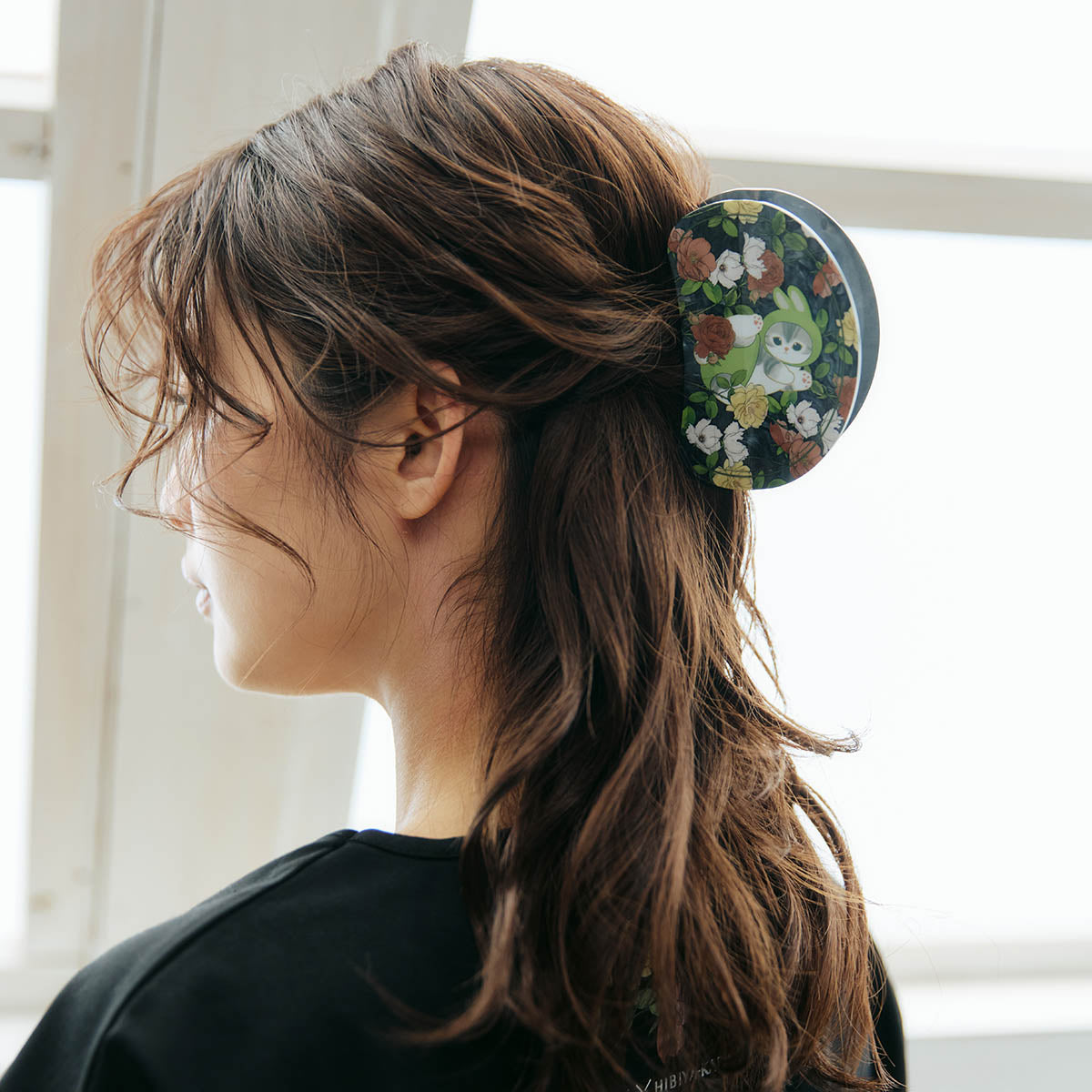 mofusand×日比谷花壇 マーブルヘアクリップ レイフローラ ブラック