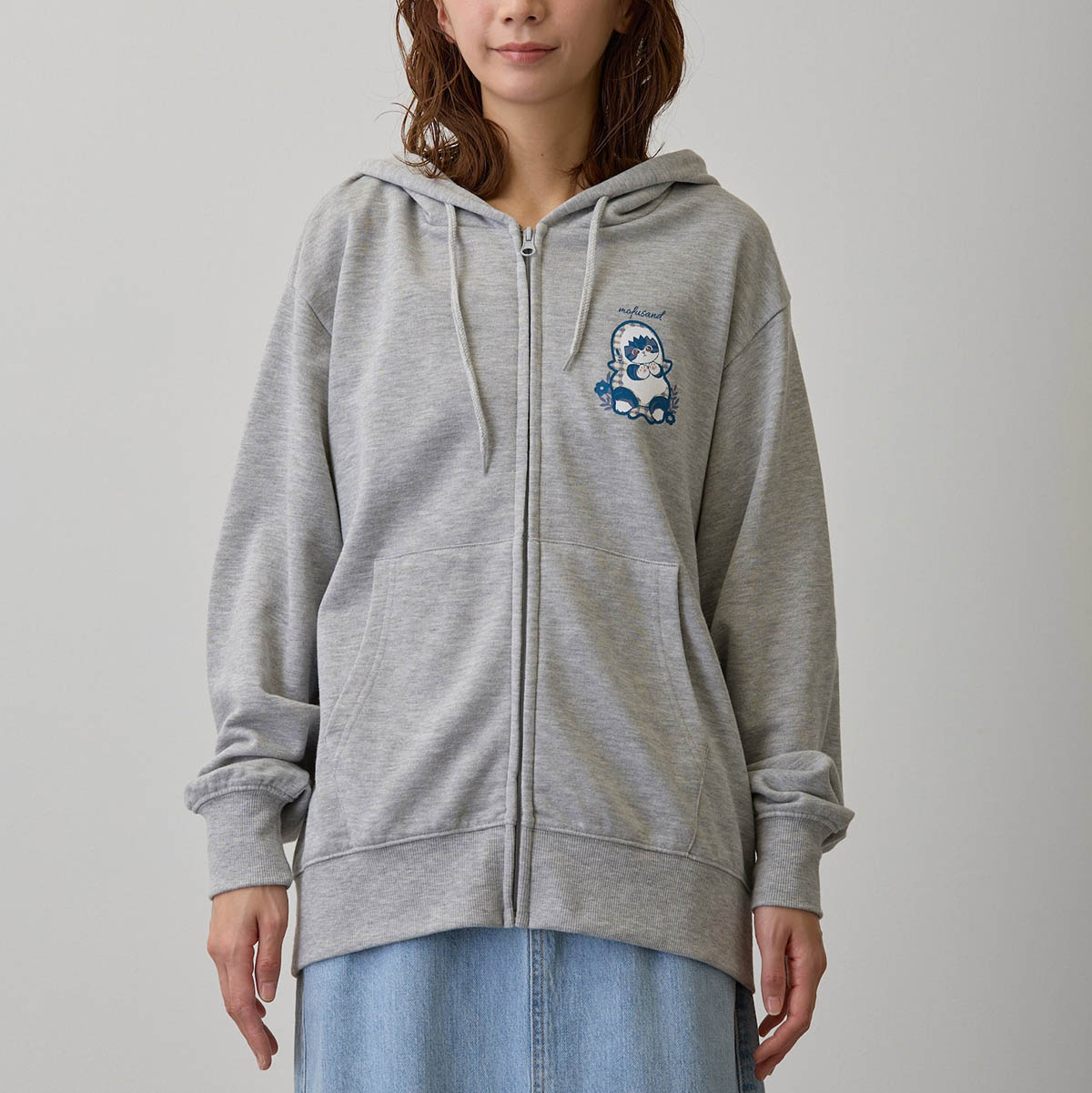 mofusand Country Check Zip Hoodie Shark Meow (Gray)