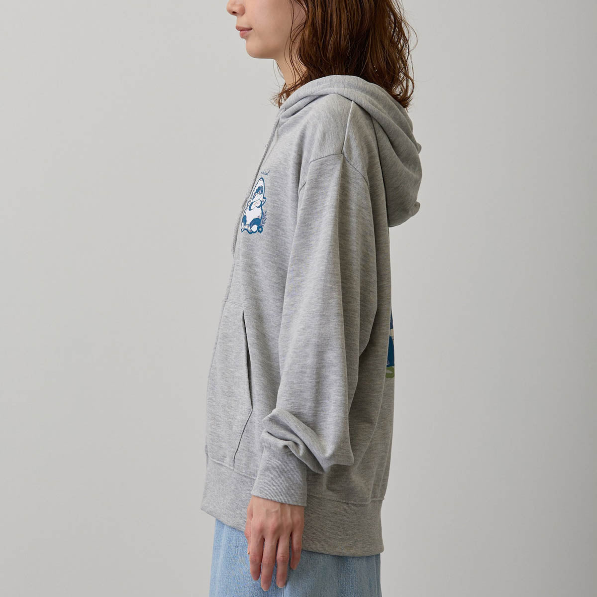 mofusand カントリーチェック ZIPパーカー サメにゃん グレー