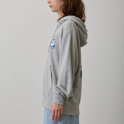 mofusand Country Check Zip Hoodie Shark Meow (Gray)