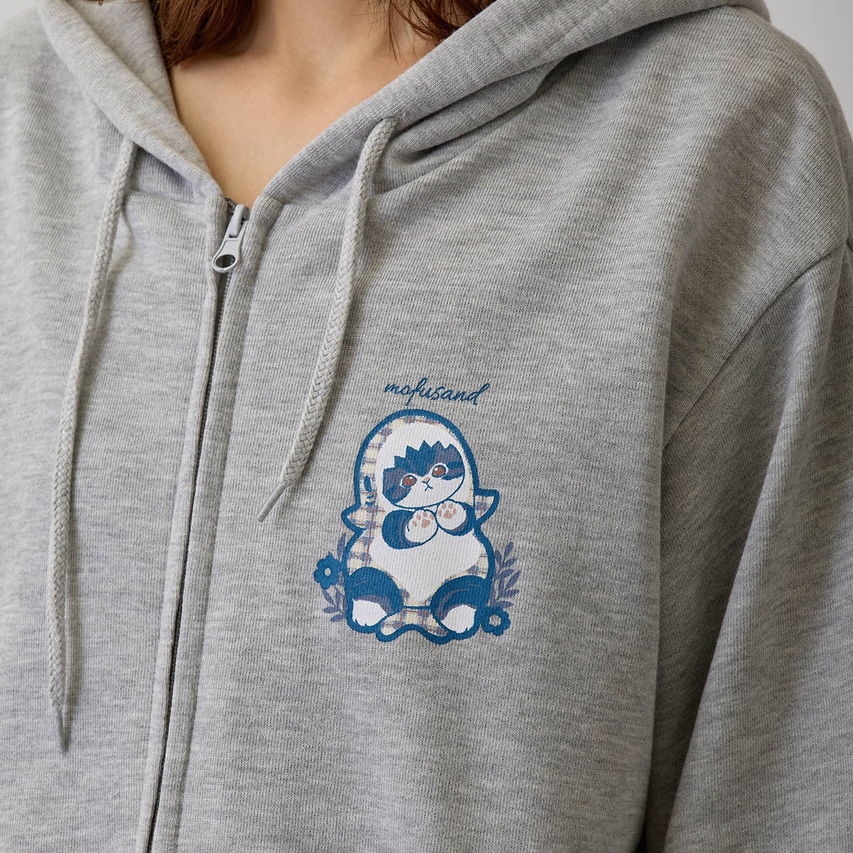 mofusand Country Check Zip Hoodie Shark Meow (Gray)