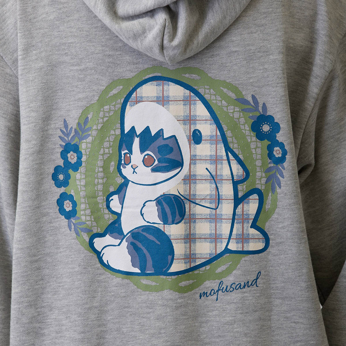 mofusand Country Check Zip Hoodie Shark Meow (Gray)