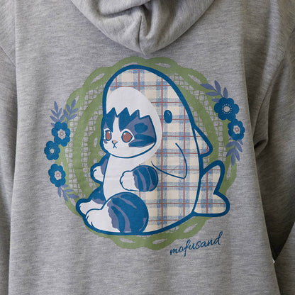 mofusand Country Check Zip Hoodie Shark Meow (Gray)