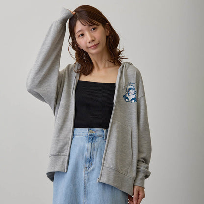 mofusand Country Check Zip Hoodie Shark Meow (Gray)