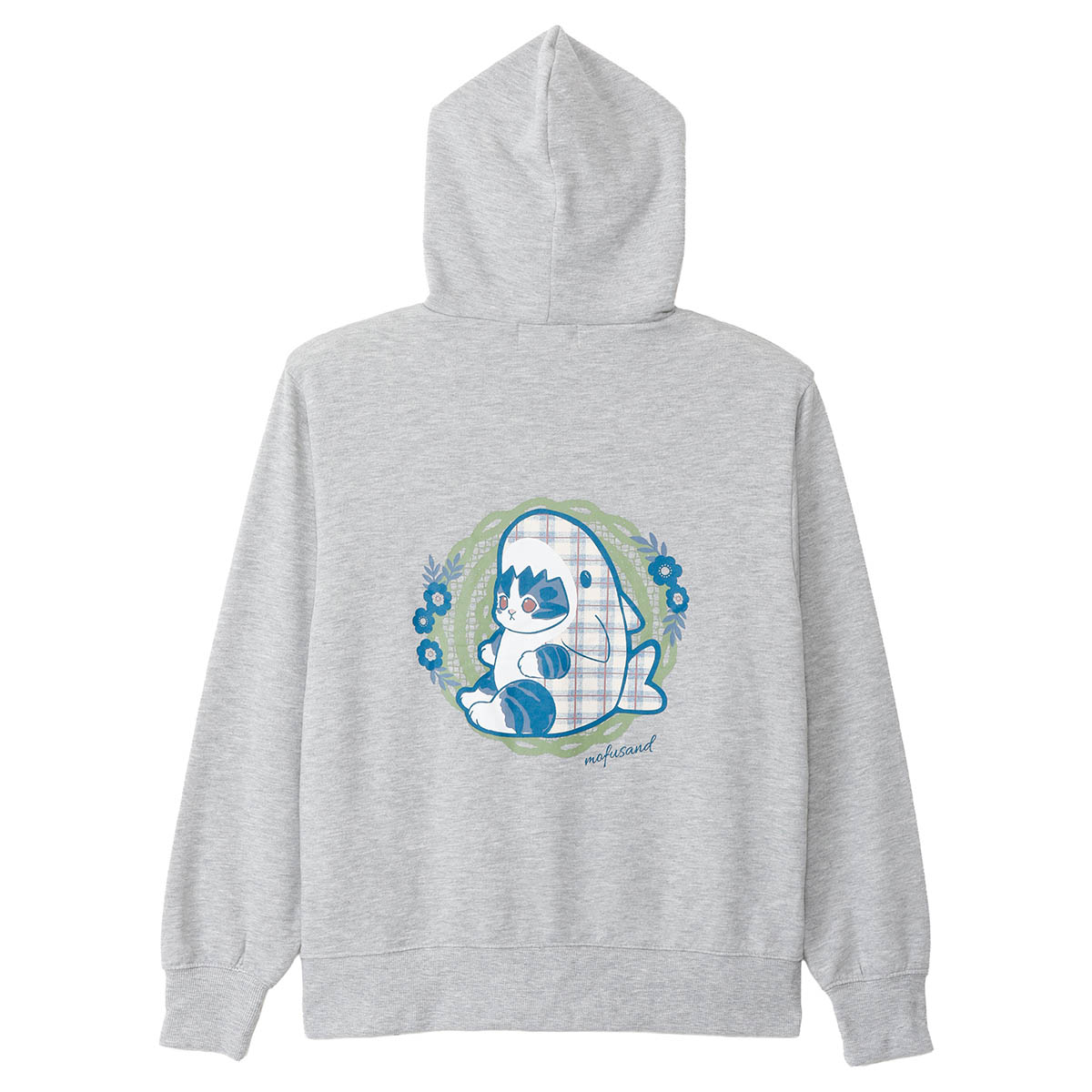 mofusand Country Check Zip Hoodie Shark Meow (Gray) | mofusand