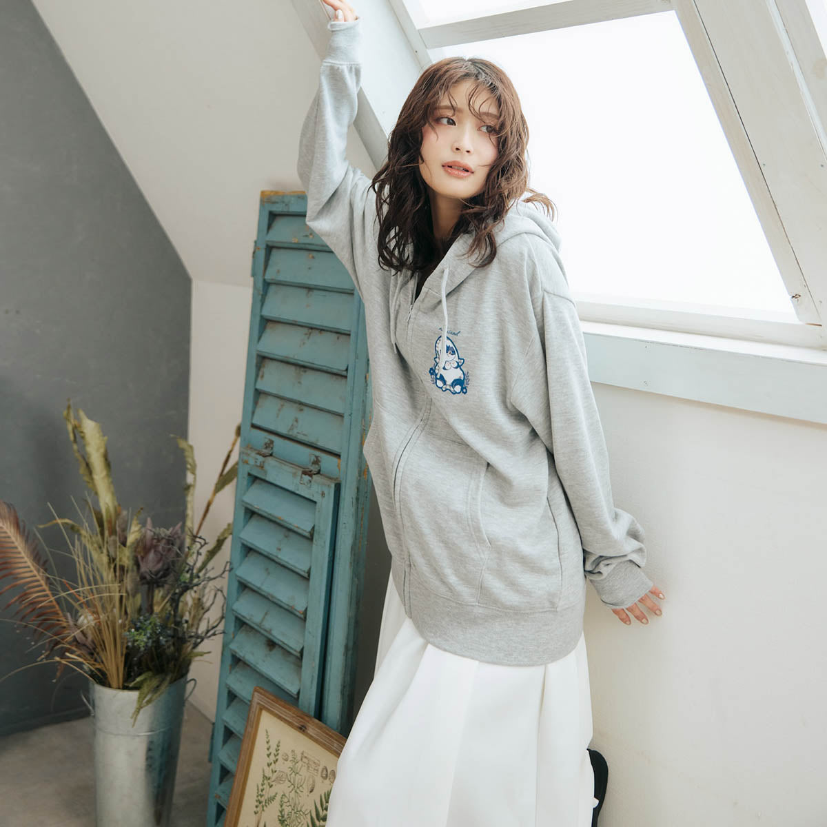 mofusand Country Check Zip Hoodie Shark Meow (Gray)