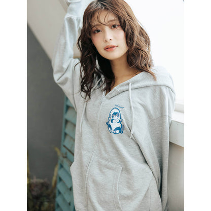 mofusand Country Check Zip Hoodie Shark Meow (Gray)