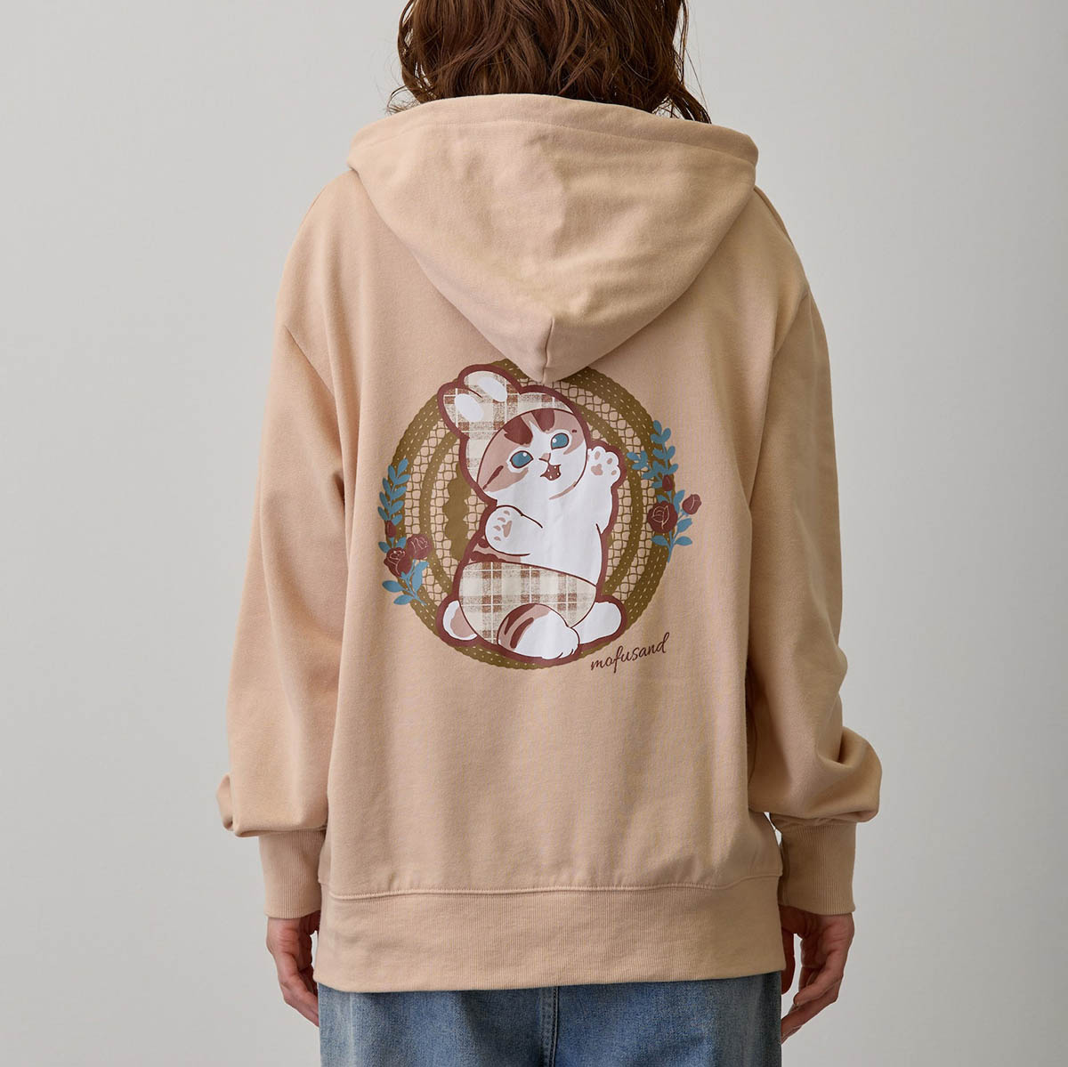 mofusand Country Check Zip Hoodie Rabbit Meow (Natural)