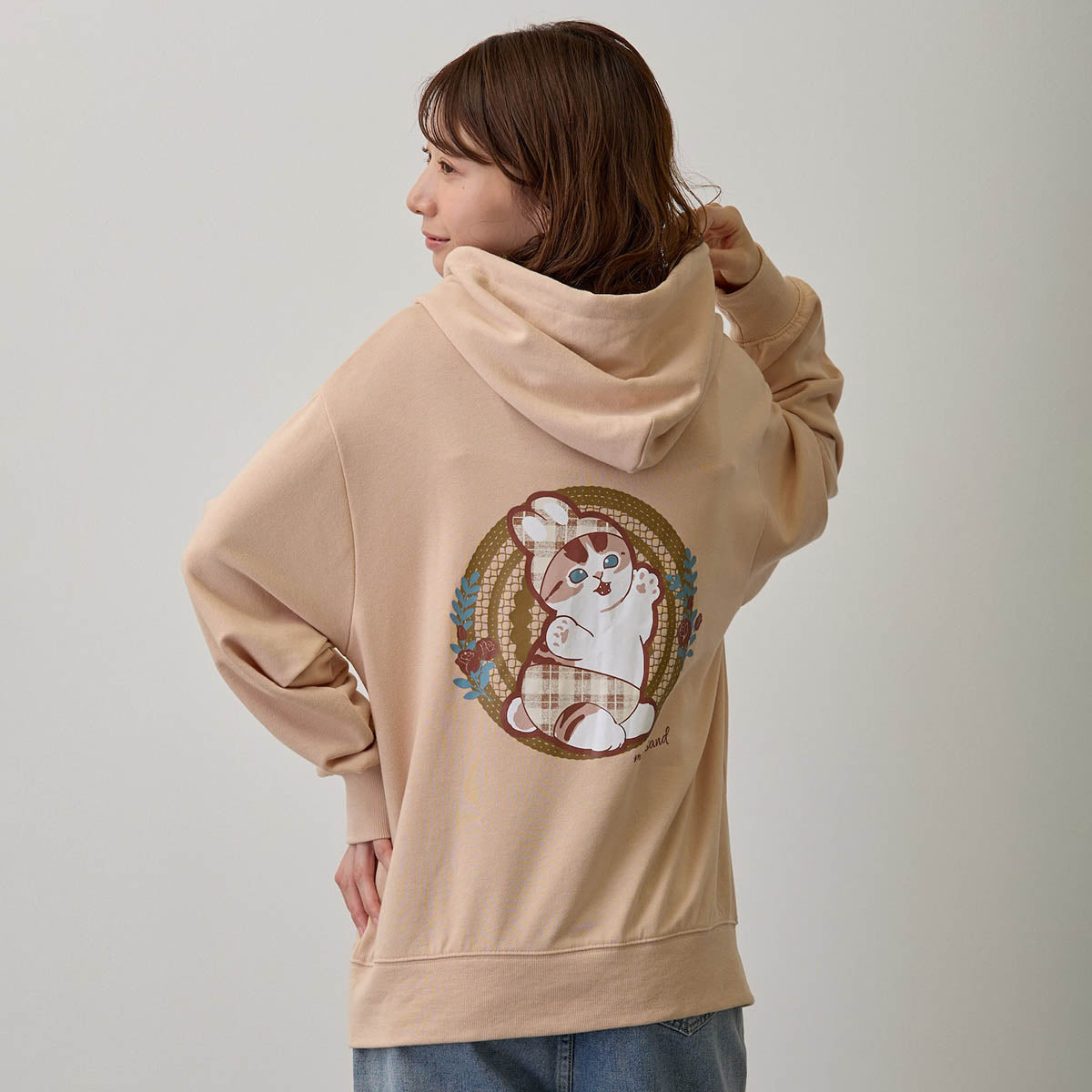 mofusand Country Check Zip Hoodie Rabbit Meow (Natural)