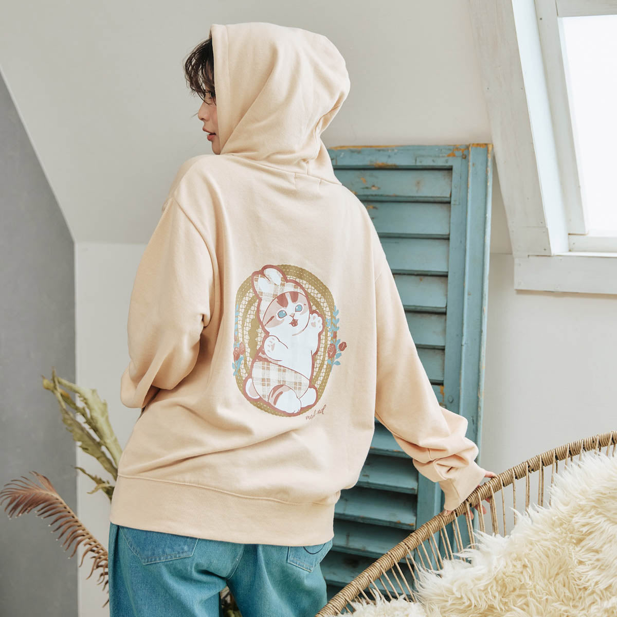 mofusand Country Check Zip Hoodie Rabbit Meow (Natural)