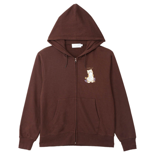 mofusand Country Check Zip Hoodie Fox Meow (Dark Brown)