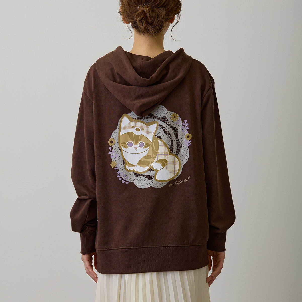 mofusand Country Check Zip Hoodie Fox Meow (Dark Brown)