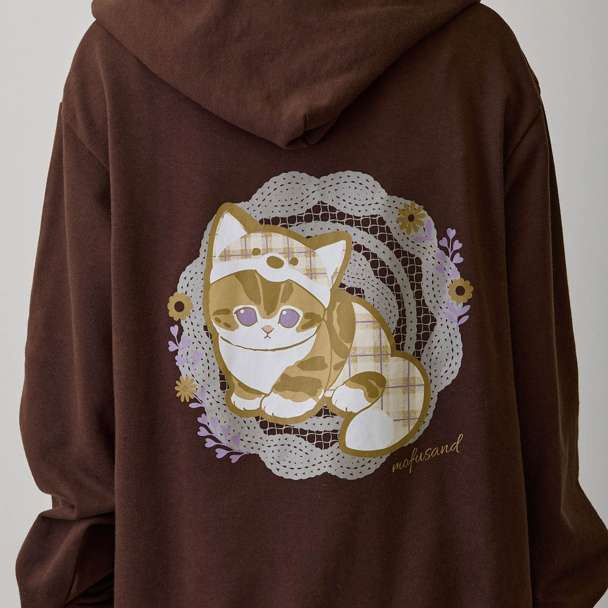 mofusand Country Check Zip Hoodie Fox Meow (Dark Brown)