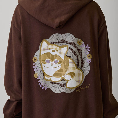 mofusand Country Check Zip Hoodie Fox Meow (Dark Brown)
