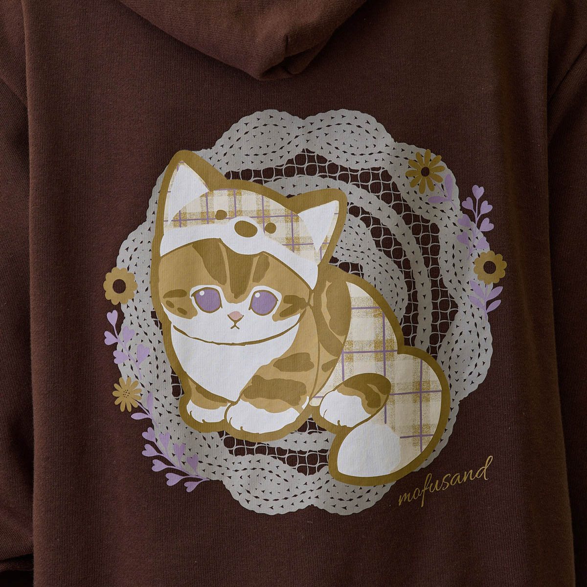 mofusand Country Check Zip Hoodie Fox Meow (Dark Brown)