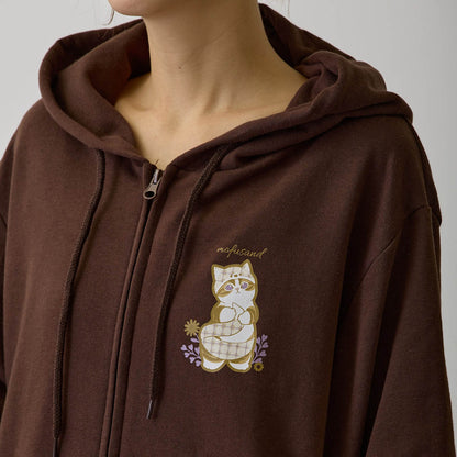 mofusand Country Check Zip Hoodie Fox Meow (Dark Brown)