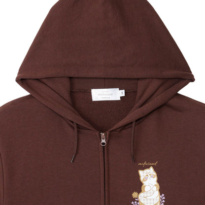 mofusand Country Check Zip Hoodie Fox Meow (Dark Brown)