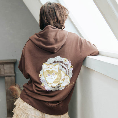 mofusand Country Check Zip Hoodie Fox Meow (Dark Brown)