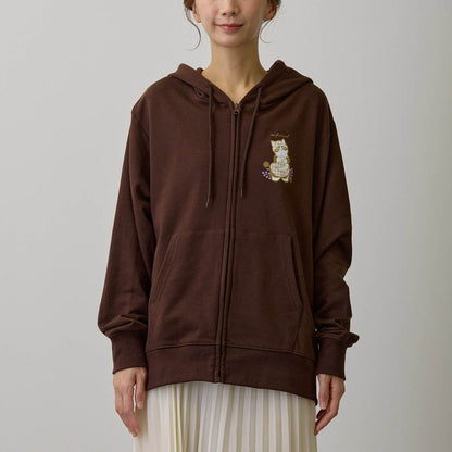 mofusand Country Check Zip Hoodie Fox Meow (Dark Brown)