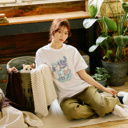 mofusand なにもわるくにゃい Tシャツ 洗濯物だいすきにゃん ホワイト