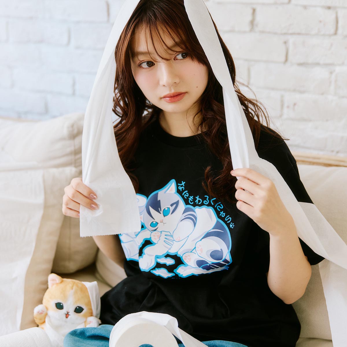 トップス mi-neko mofusand なにもわるくにゃい Tシャツ トイレットペーパーだいすき