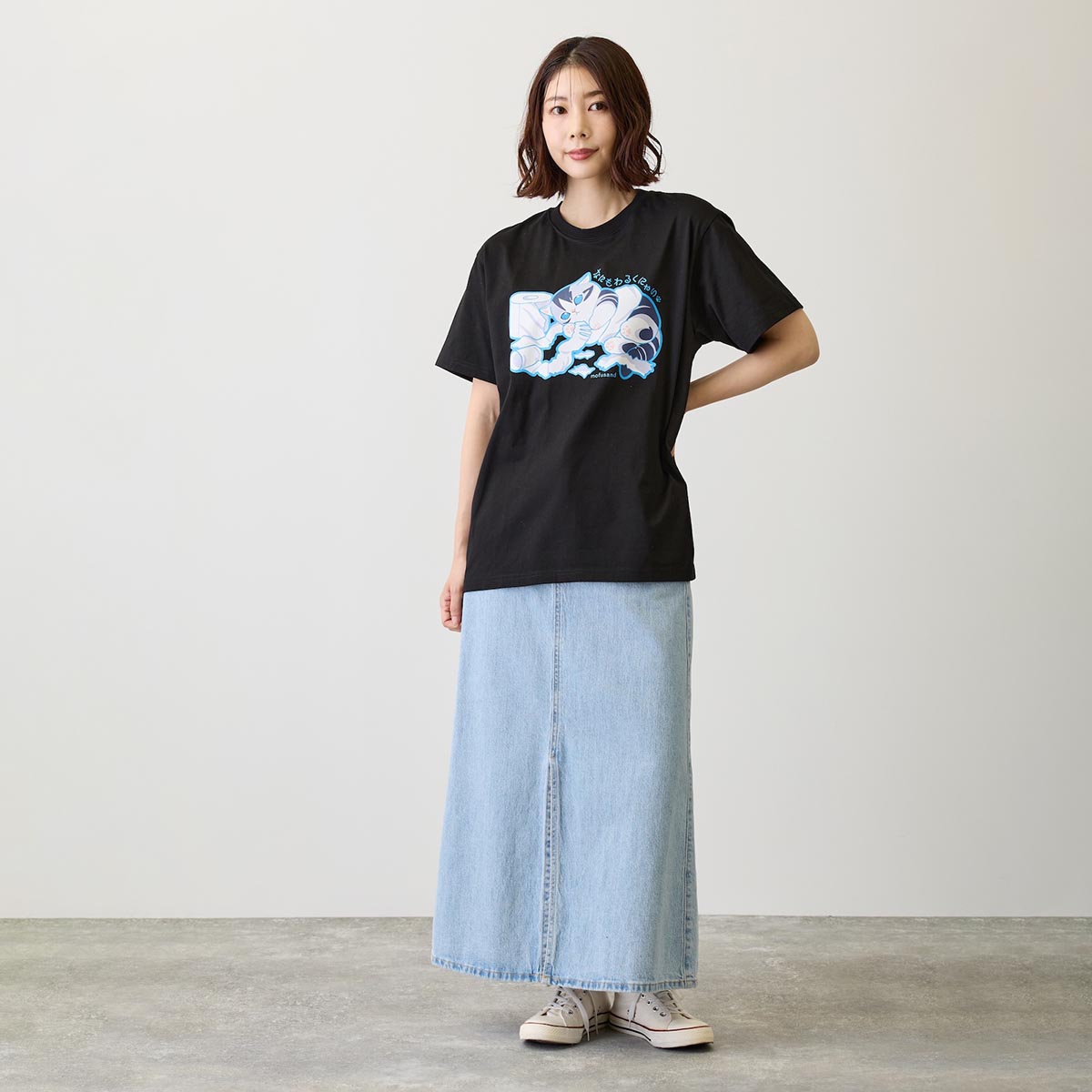 mofusand なにもわるくにゃい Tシャツ トイレットペーパーだいすきにゃん ブラック